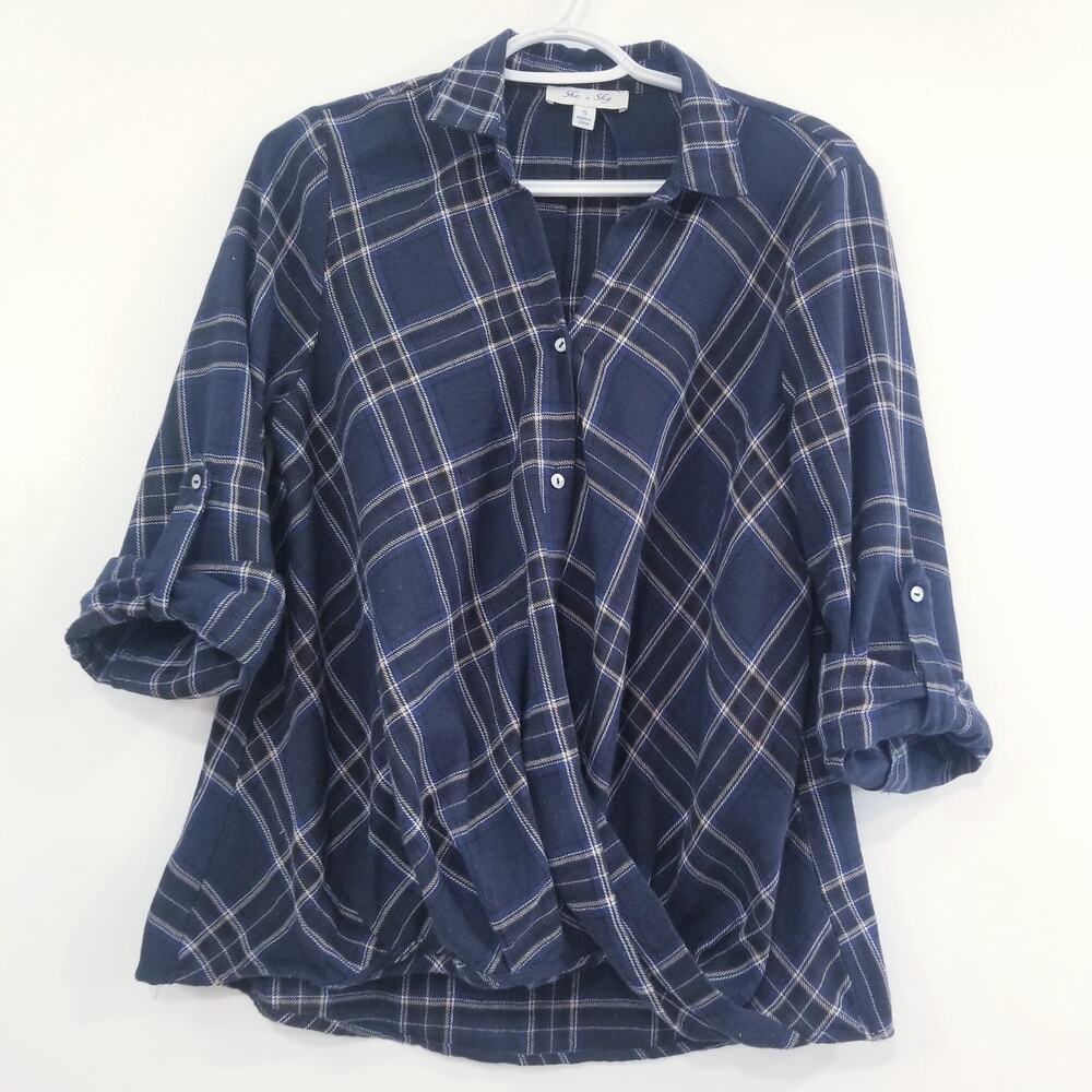 She + Sky Faux Wrap Flannel Plaid Button Down Shirts